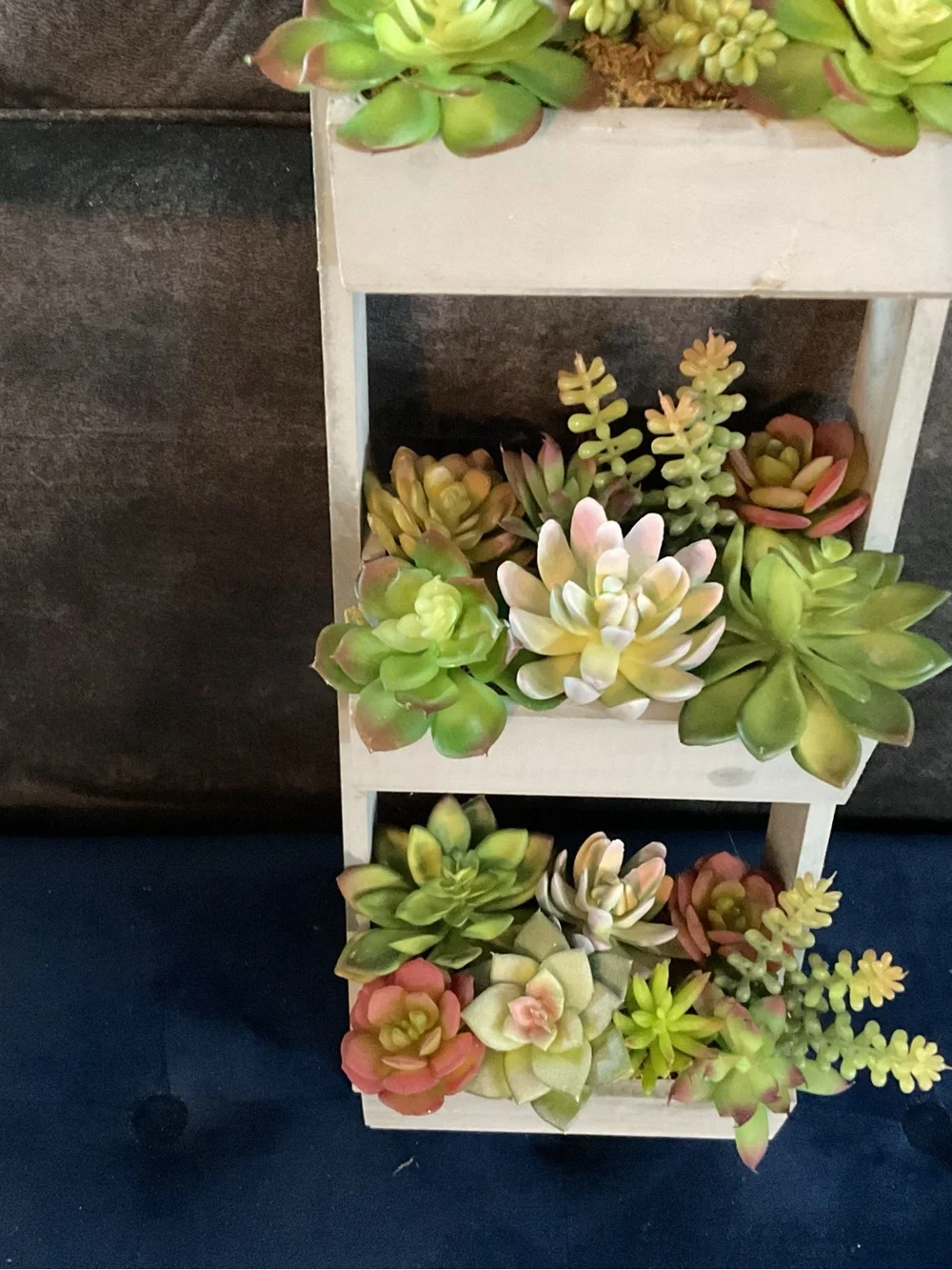 Rustic Hanging Ladder Planter with Green Succulents